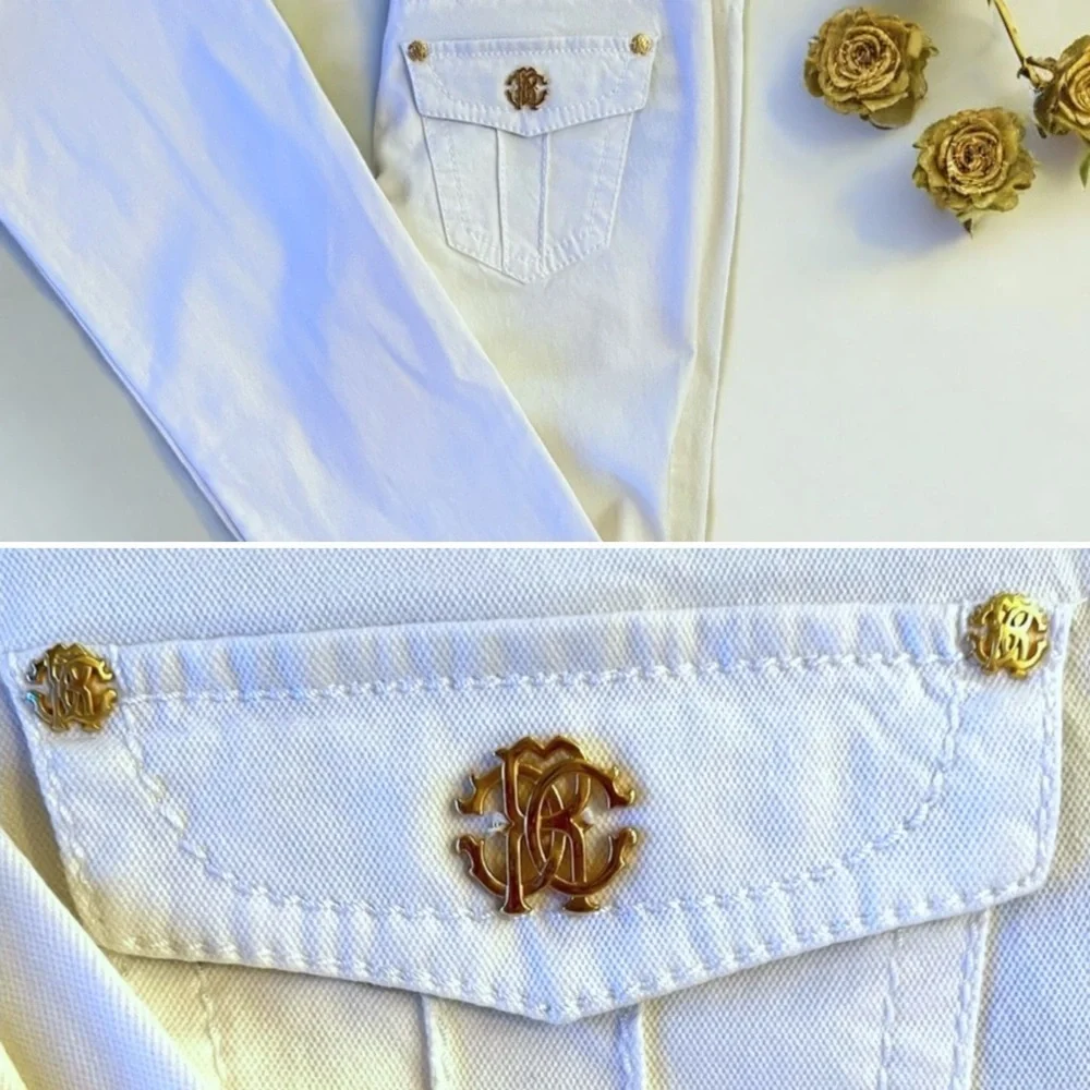 VINTAGE Roberto Cavalli couture jeans Wide legged Boot cut Gorgeous gold accents - Picture 7 of 16